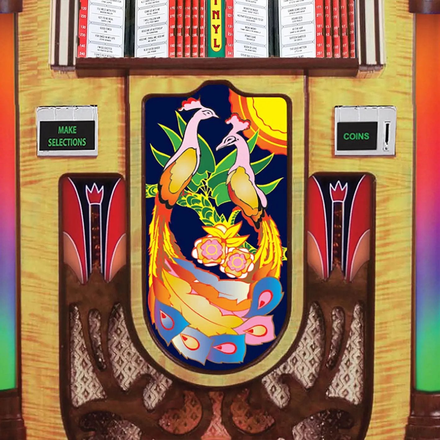rock-ola-authentic-peacock-bubbler-vinyl-45-jukebox-walnut image 4