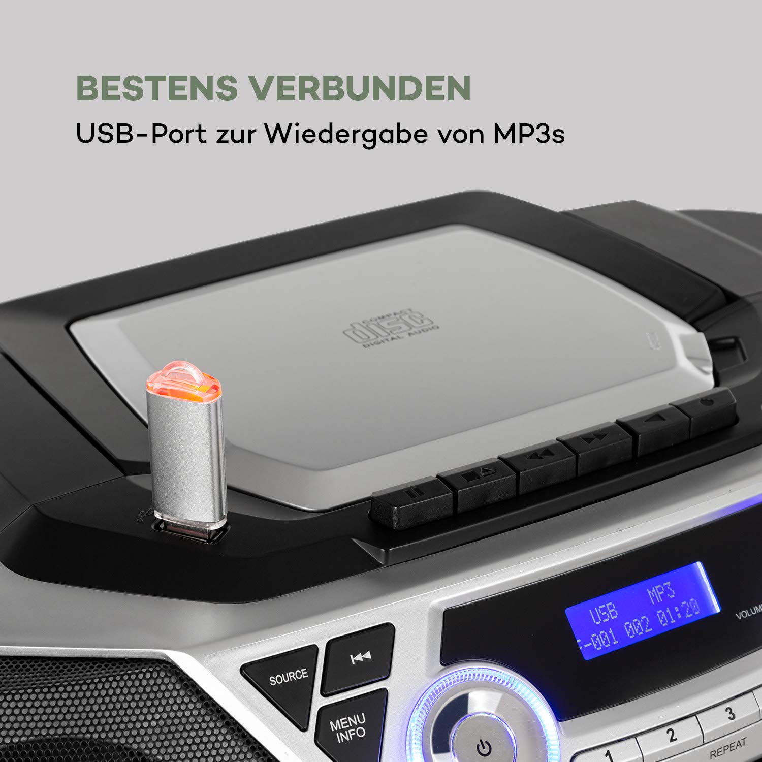 auna-roadie-2k-stereo-boombox-mit-dab-ukw-cd-kassette-usb-und-bluetooth-5-0-silb image 6