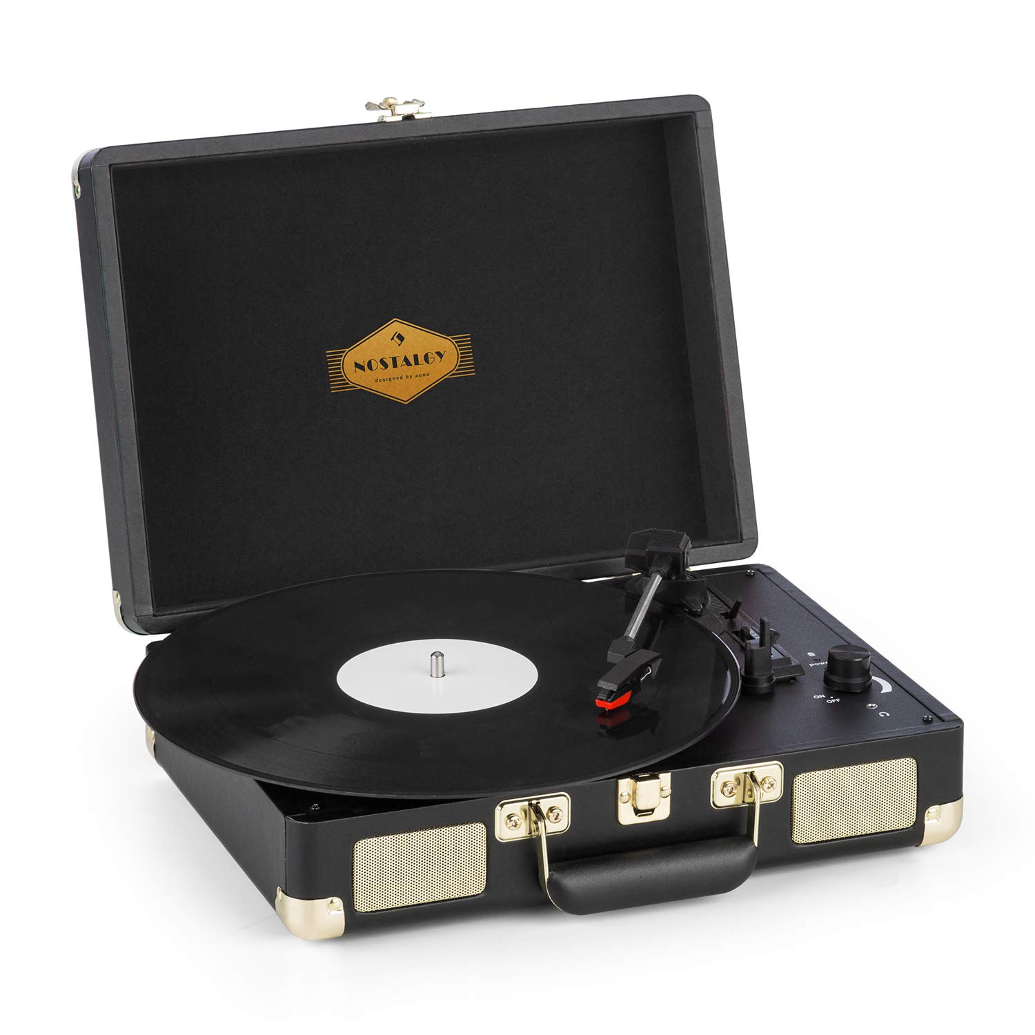 auna-peggy-sue-koffer-plattenspieler-usb-cinch-kopfh-rer-schwarz-gold image 1