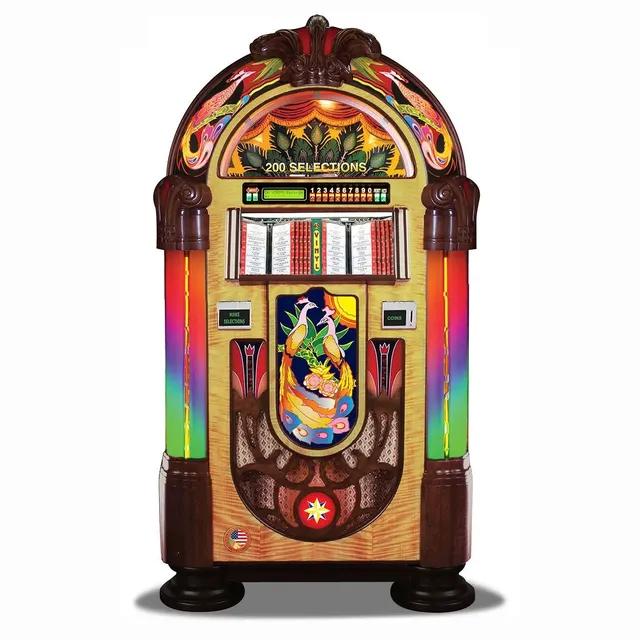 rock-ola-authentic-peacock-bubbler-vinyl-45-jukebox-walnut image 1