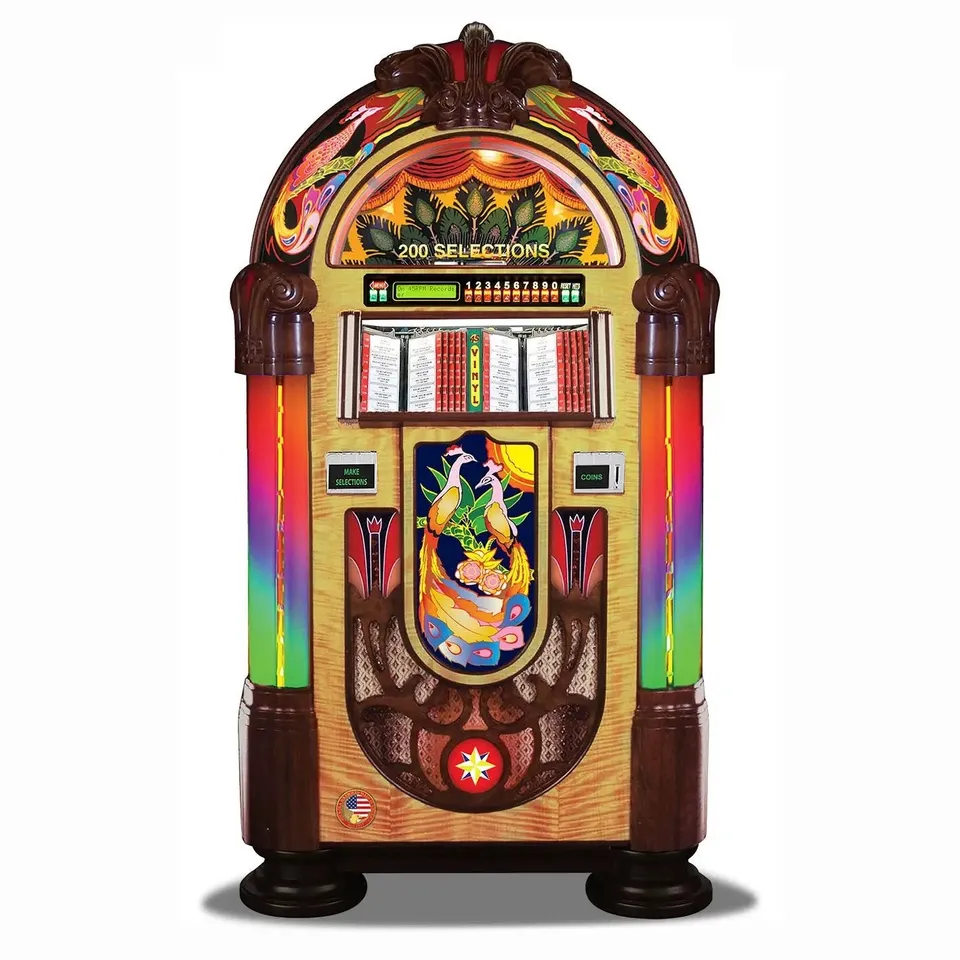 rock-ola-authentic-peacock-bubbler-vinyl-45-jukebox-walnut image 1