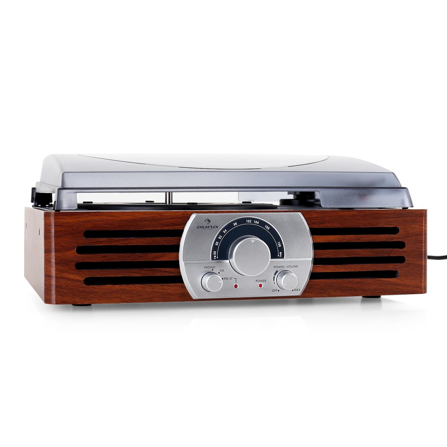 auna-tt-83n-plattenspieler-mit-lautsprecher-ukw-radio-und-riemenantrieb-braun image 2