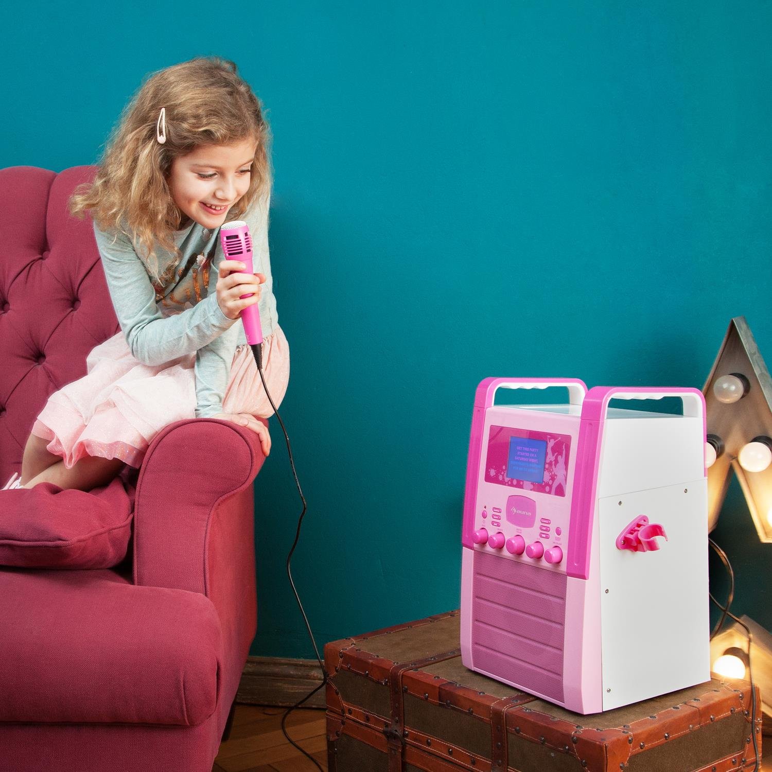 auna-ka8p-v2-pk-karaoke-anlage-mit-cd-g-player-2-mikrofonen-und-tft-display-pink image 1