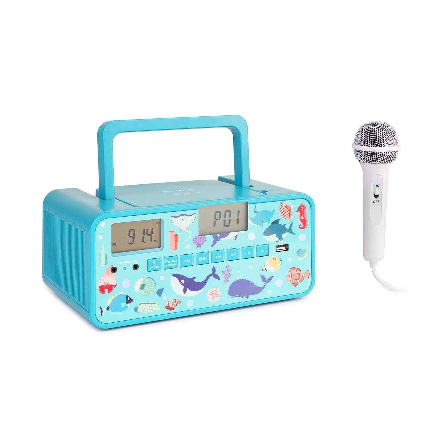 auna-kidsbox-cd-boombox-kinder-cd-player-mit-handmikrofon-bluetooth-usb-led-disp-2 image 1