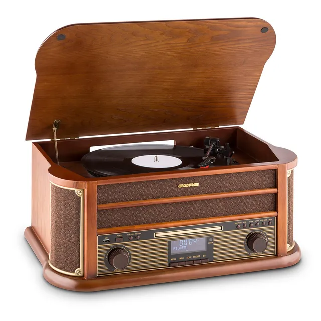 auna-retro-plattenspieler-mit-lautsprecher-cd-usb-und-3-geschwindigkeiten image 1