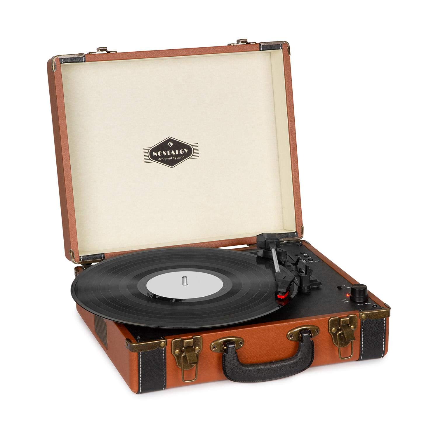 auna-jerry-lee-retro-plattenspieler-koffer-mit-bluetooth-usb-hellbraun image 1