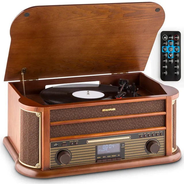 auna-retro-plattenspieler-mit-dab-radio-cd-player-lautsprecher-und-usb-aufnahme- image 1