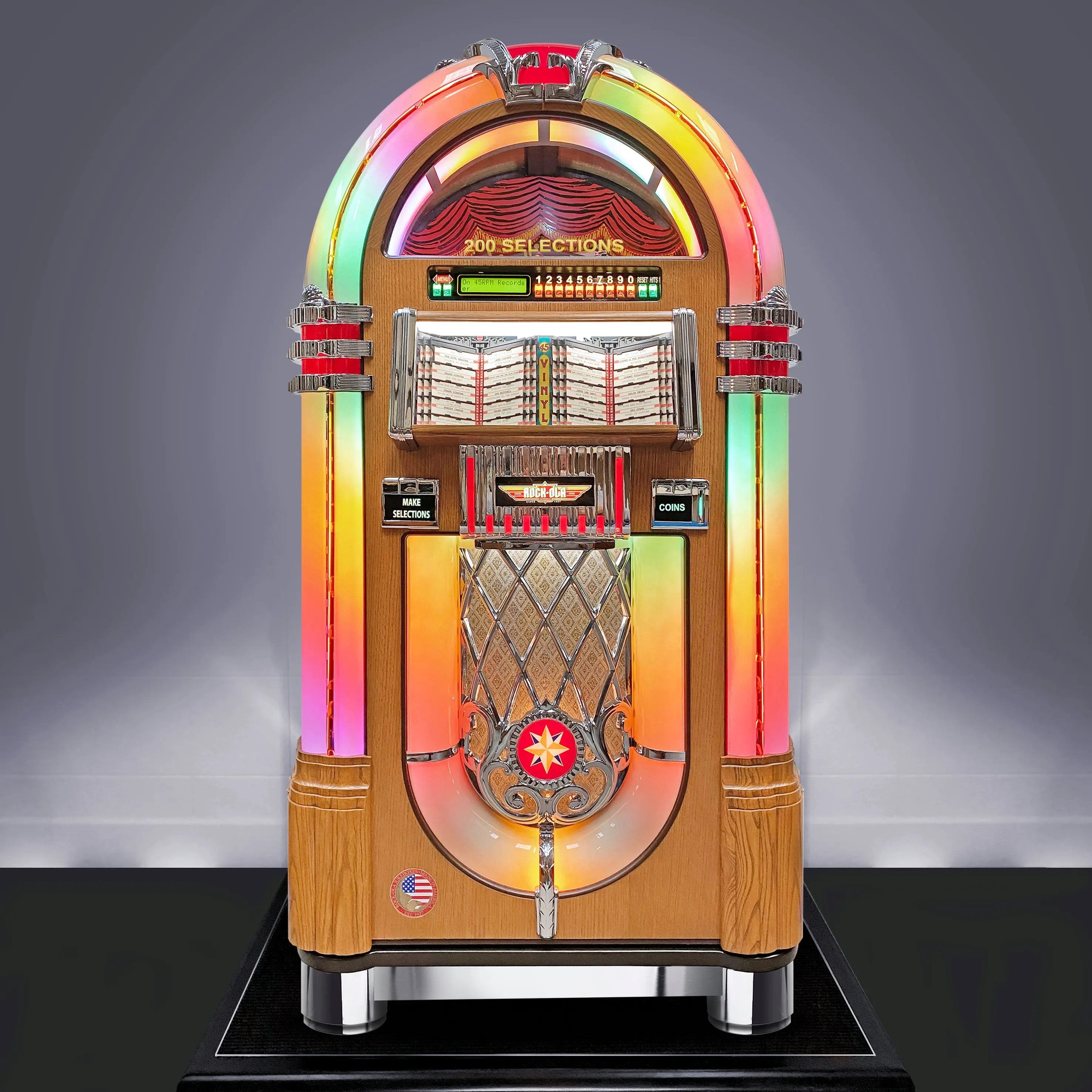 rock-ola-bubbler-vinyl-45-jukebox-light-oak-100-singles-bluetooth image 3