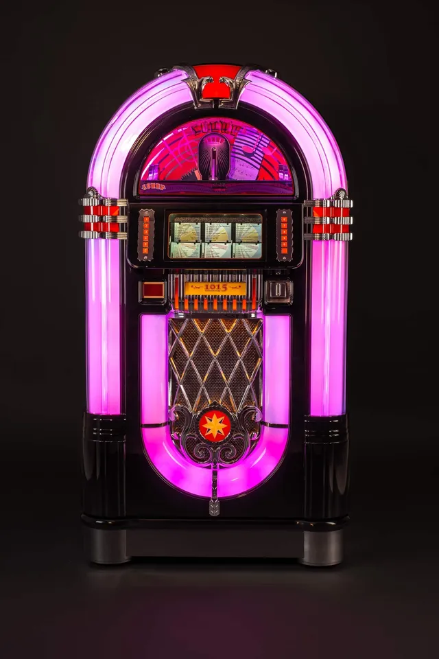 sound-leisure-sl15-slimline-cd-jukebox-piano-black-bentley-grille-pre-loved image 1