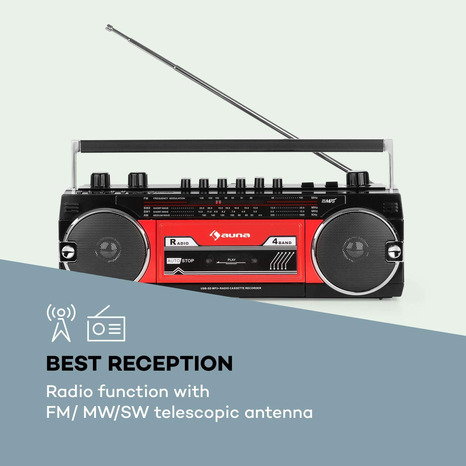 auna-duke-mkii-kassettenrekorder-mit-bluetooth-und-4-band-radio-schwarz-rot image 6