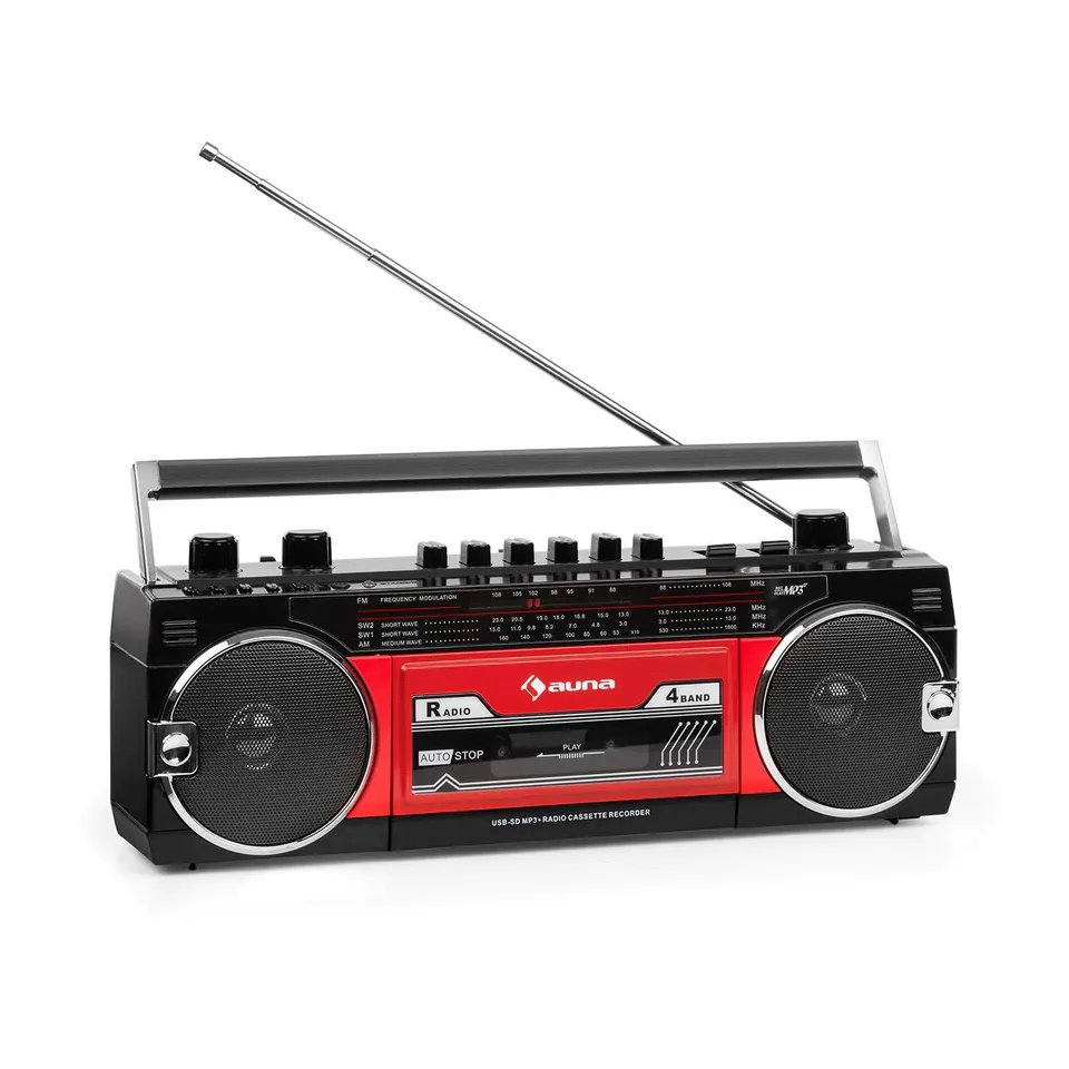 auna-duke-mkii-kassettenrekorder-mit-bluetooth-und-4-band-radio-schwarz-rot image 1