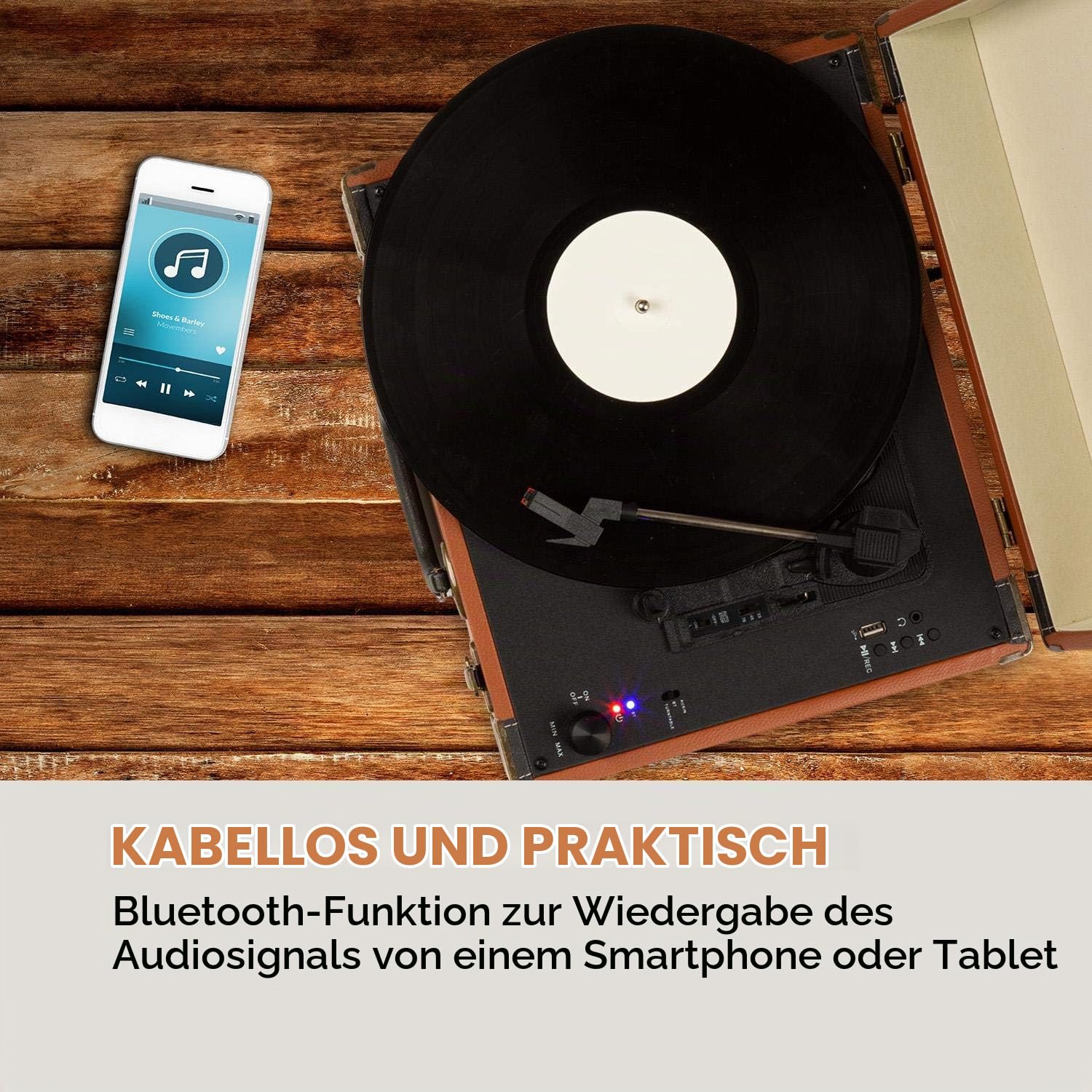 auna-jerry-lee-retro-plattenspieler-koffer-mit-bluetooth-usb-hellbraun image 4