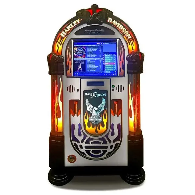 rock-ola-harley-davidson-flames-digital-music-center-jukebox-brushed-aluminium image 1