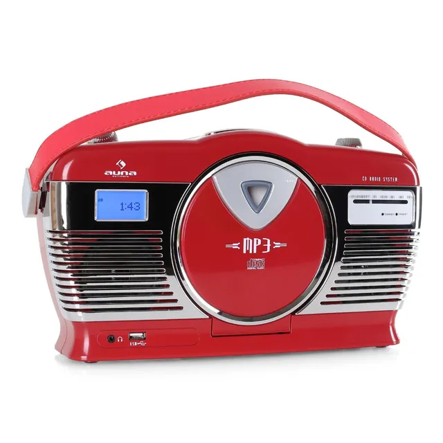 auna-rcd-70-retro-cd-radio-mit-ukw-und-usb-im-vintage-koffer-rot image 1