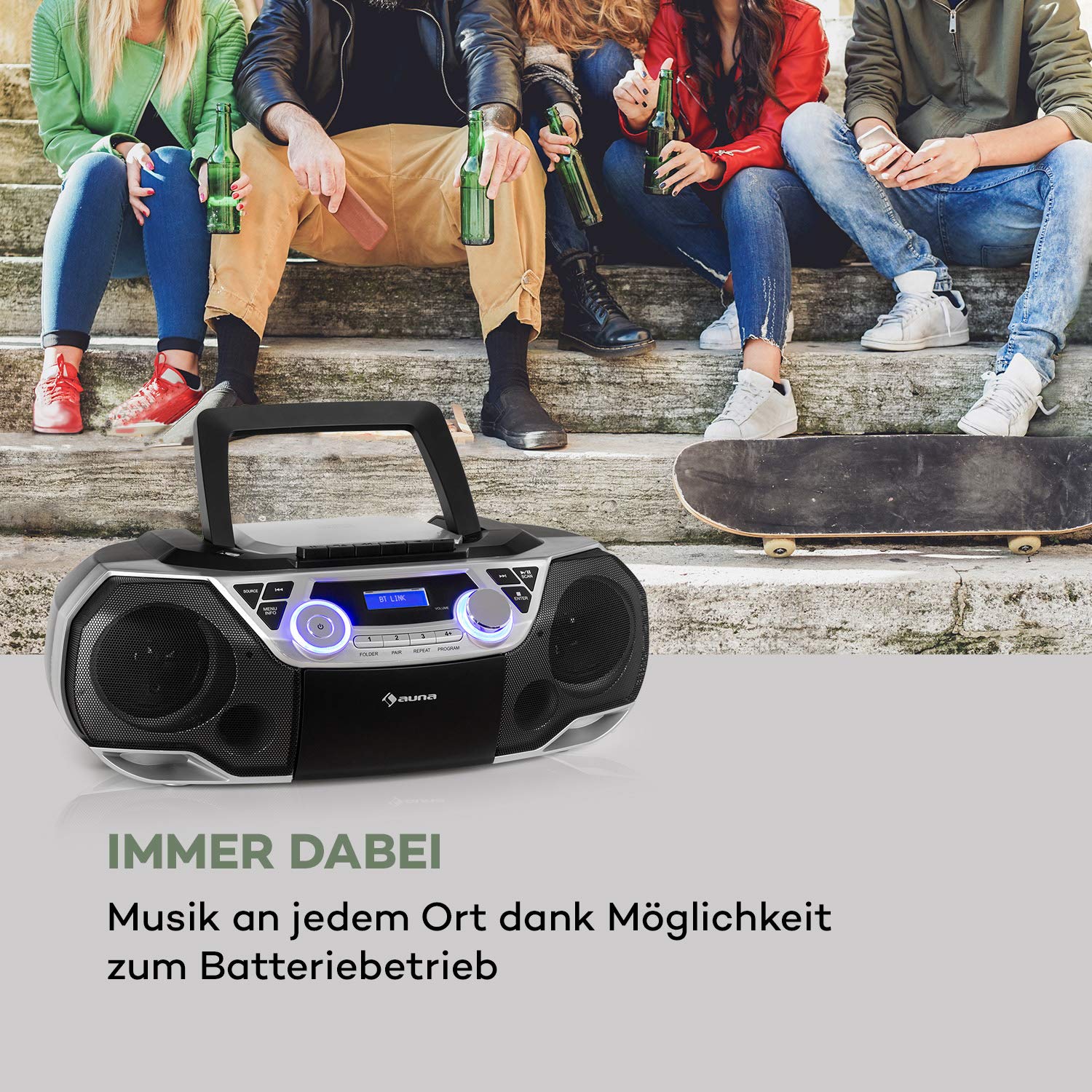 auna-roadie-2k-stereo-boombox-mit-dab-ukw-cd-kassette-usb-und-bluetooth-5-0-silb image 8