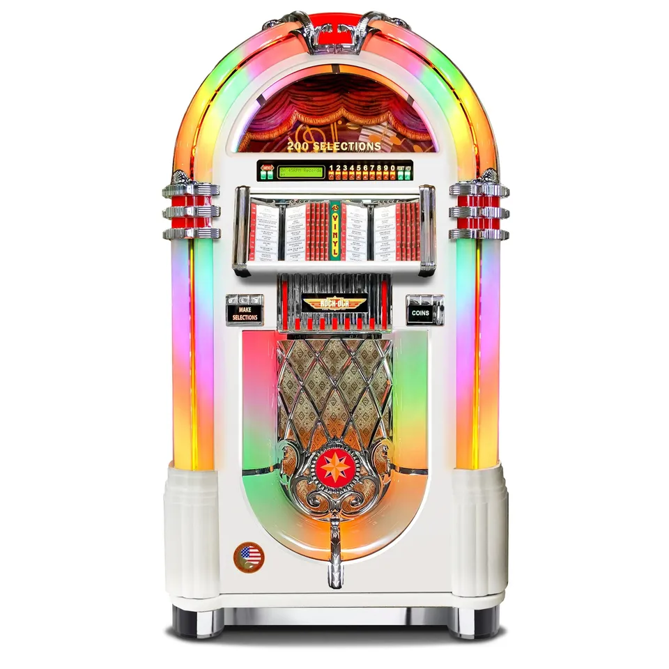 rock-ola-bubbler-vinyl-45-jukebox-gloss-white-100x-45rpm-mit-bluetooth image 1