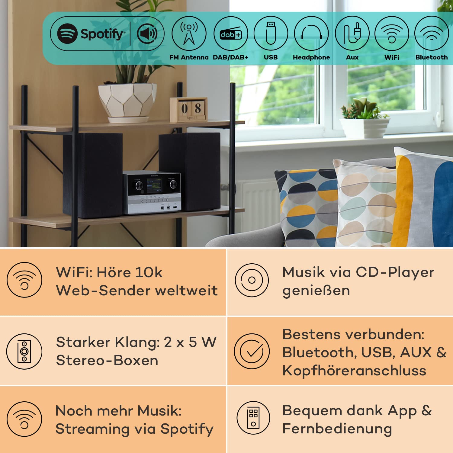 auna-connect-stereoanlage-kompaktanlage-mit-cd-dab-bluetooth image 2