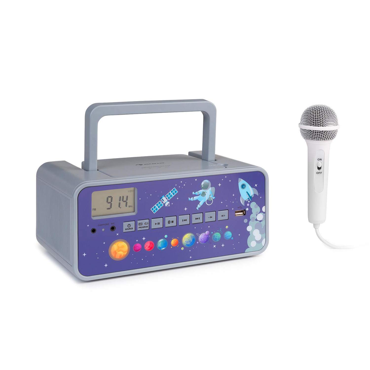 auna-kidsbox-cd-boombox-kinder-cd-player-mit-handmikrofon-bluetooth-usb-led-disp image 1