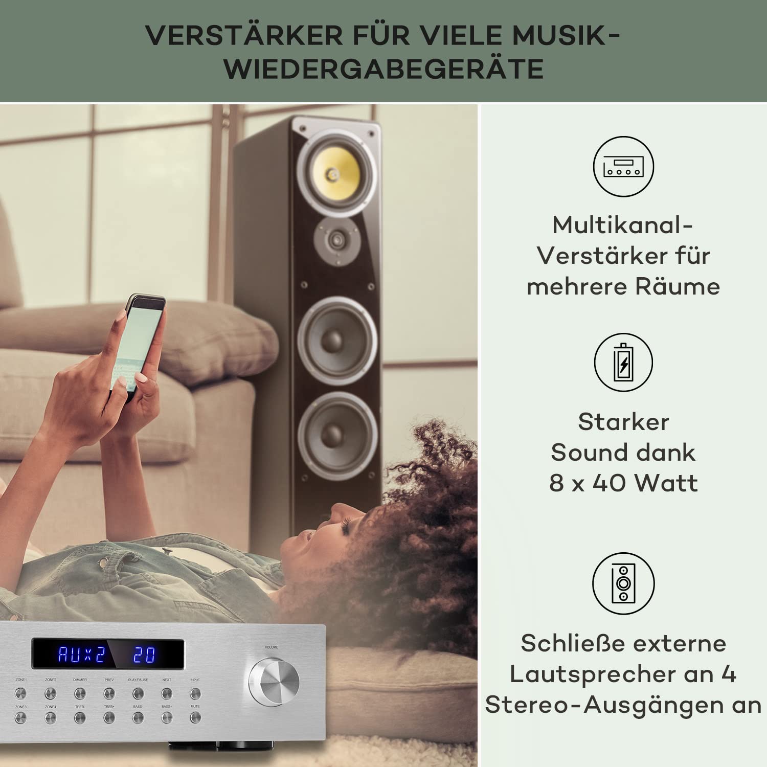 auna-hifi-stereo-mini-verst-rker-4-kanal-8x40-w-mit-aux-usb-und-fernbedienung image 3