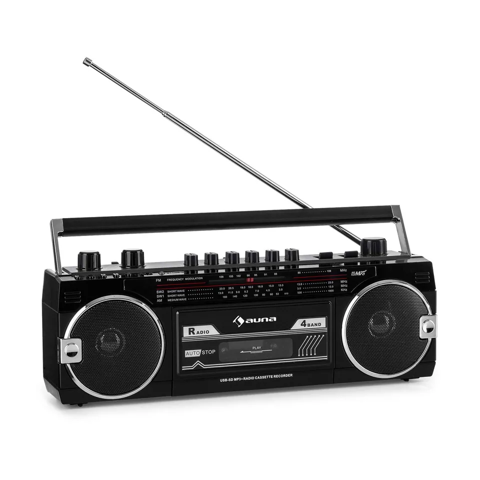 auna-duke-mkii-kassettenrekorder-mit-bluetooth-und-4-band-radio-schwarz image 1