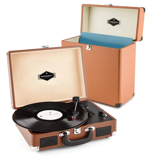 auna-peggy-sue-record-collector-set-plattenspieler-plattenkoffer-braun image 1