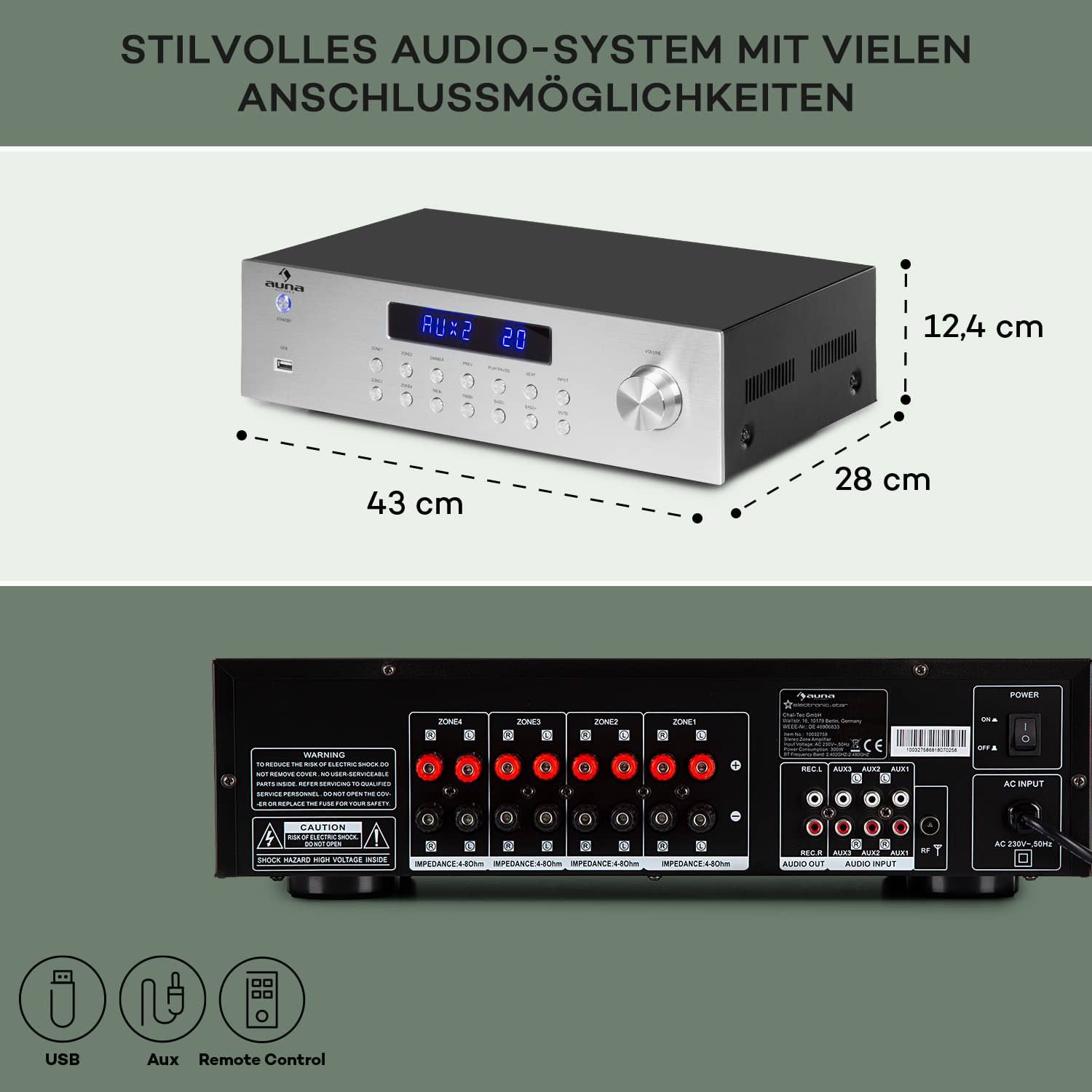 auna-hifi-stereo-mini-verst-rker-4-kanal-8x40-w-mit-aux-usb-und-fernbedienung image 6