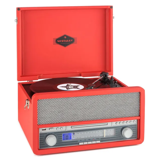 auna-belle-epoque-1907-retroanlage-mit-plattenspieler-cd-kassette-bluetooth-rot image 1