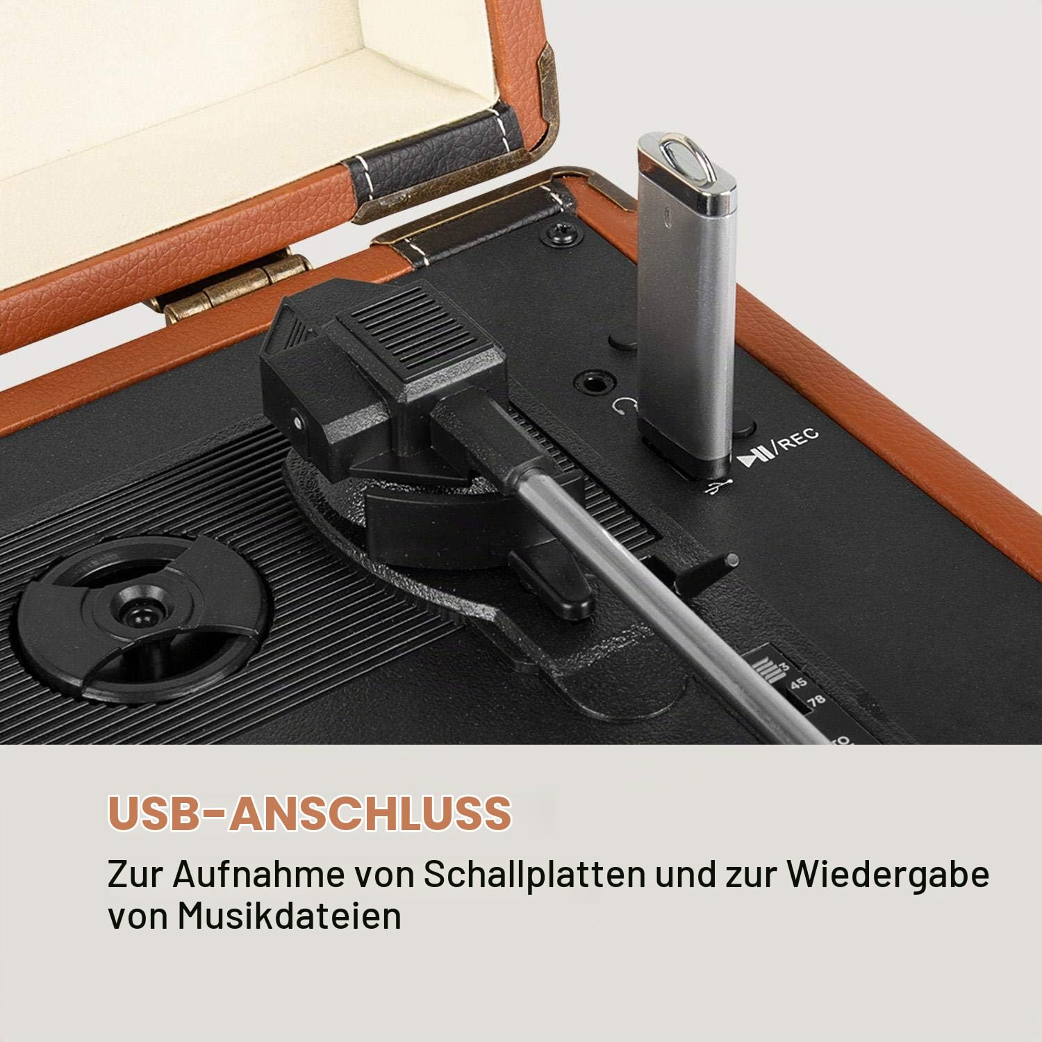 auna-jerry-lee-retro-plattenspieler-koffer-mit-bluetooth-usb-hellbraun image 5