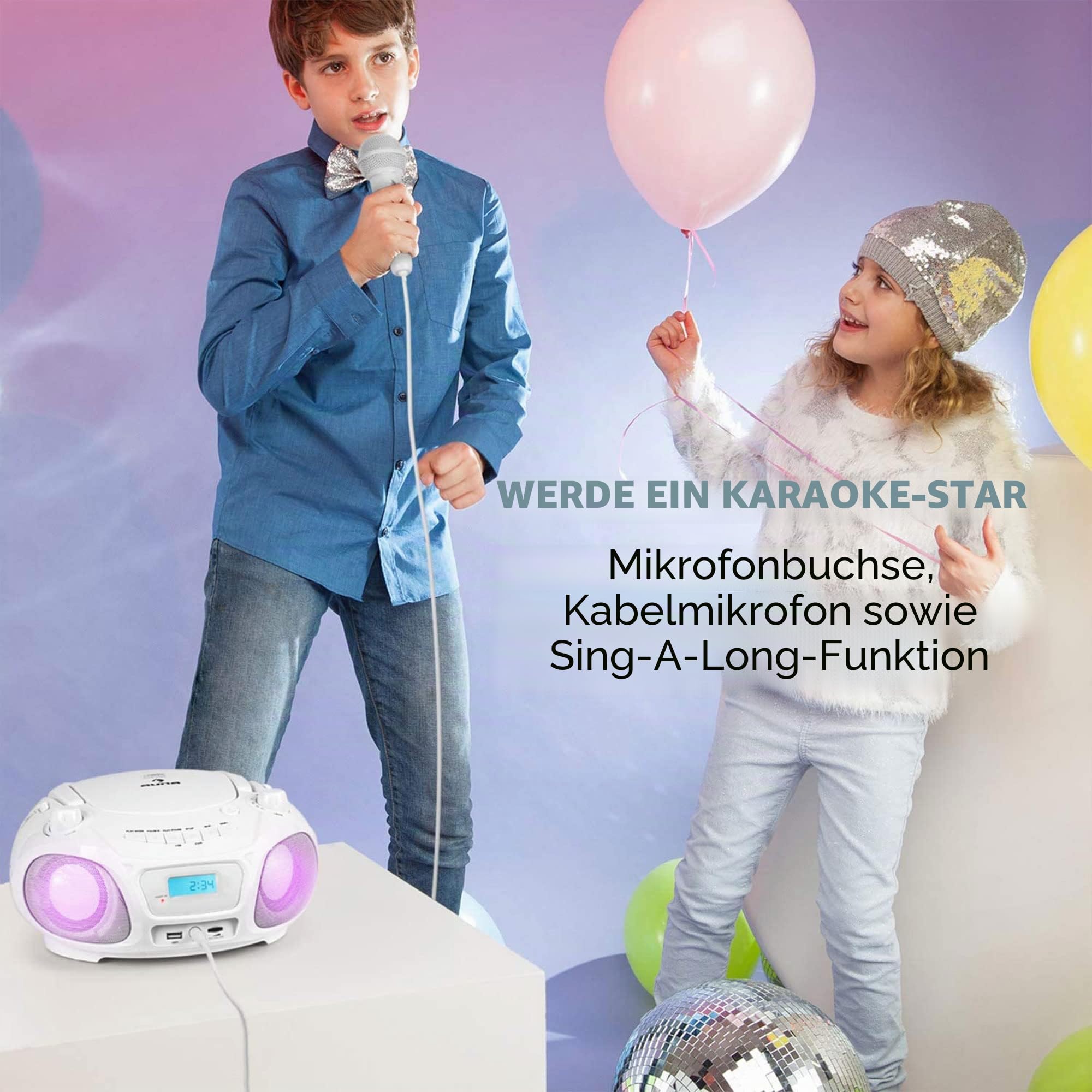 auna-kara-boombox-tragbares-cd-radio-f-r-kinder-mit-mikrofon-bluetooth-usb-und-l image 3