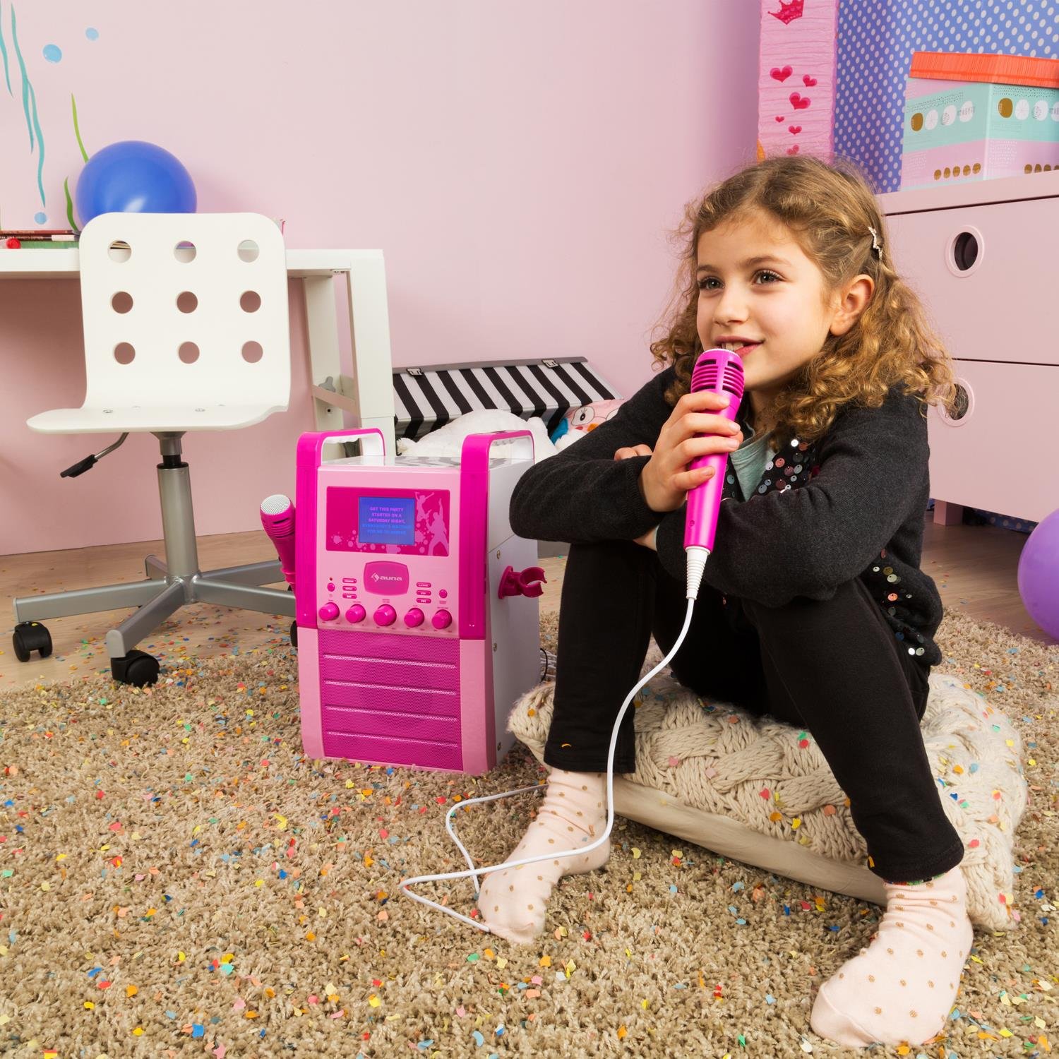 auna-ka8p-v2-pk-karaoke-anlage-mit-cd-g-player-2-mikrofonen-und-tft-display-pink image 2