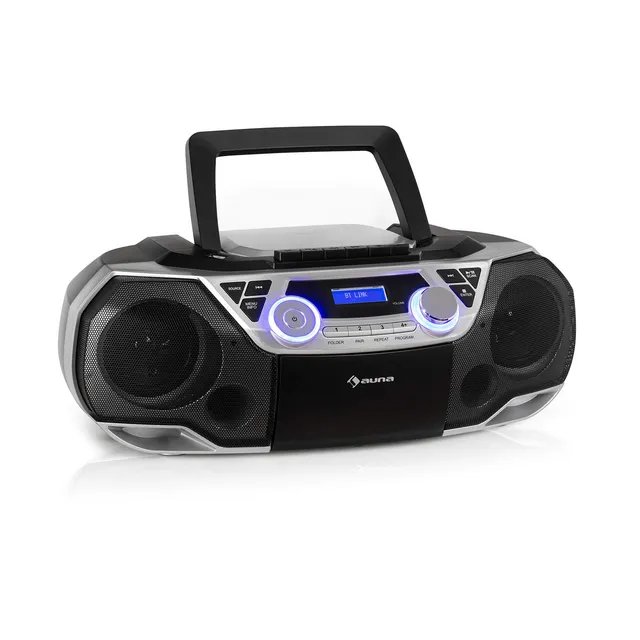 auna-roadie-2k-stereo-boombox-mit-dab-ukw-cd-kassette-usb-und-bluetooth-5-0-silb image 1