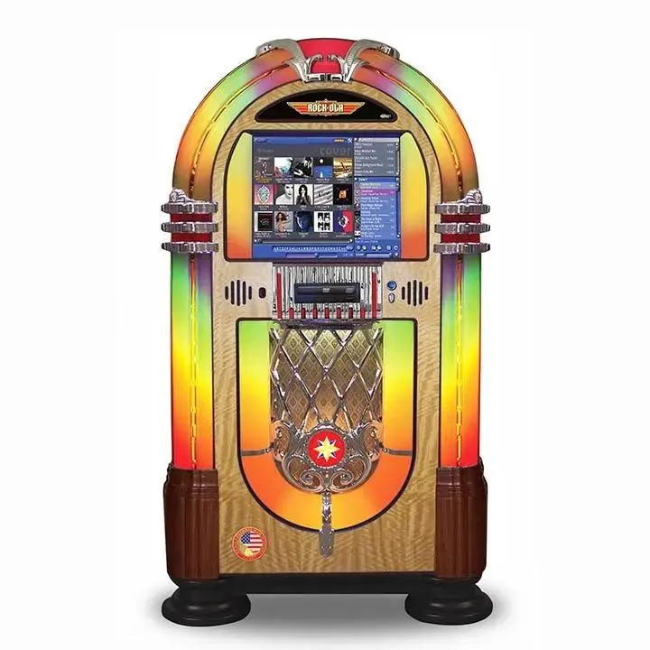 rock-ola-qb-8-bubbler-digital-music-center-jukebox-walnut-touchscreen image 1
