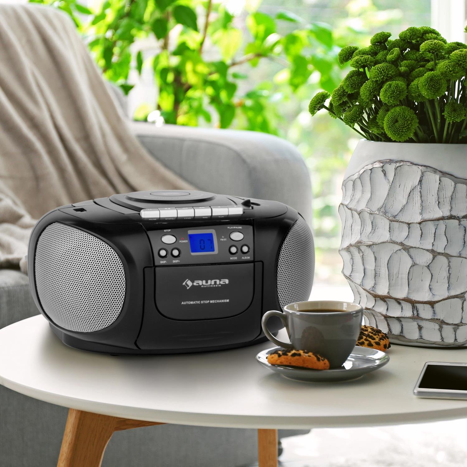 auna-boomboy-boombox-mit-cd-kassette-ukw-radio-und-usb-schwarz image 2