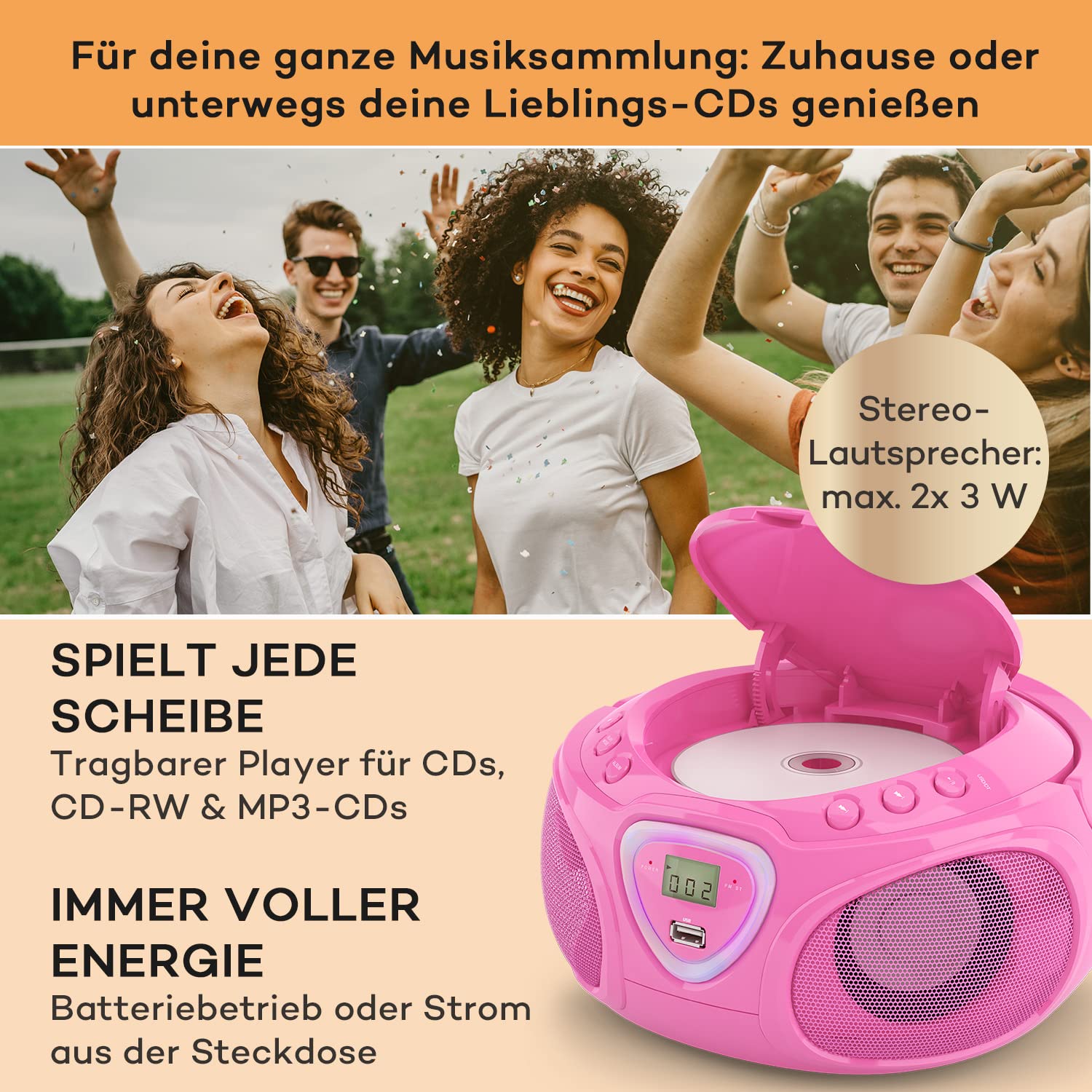 auna-roadie-tragbares-cd-radio-mit-bluetooth-5-0-usb-und-aux-boombox-mit-led-dis image 3