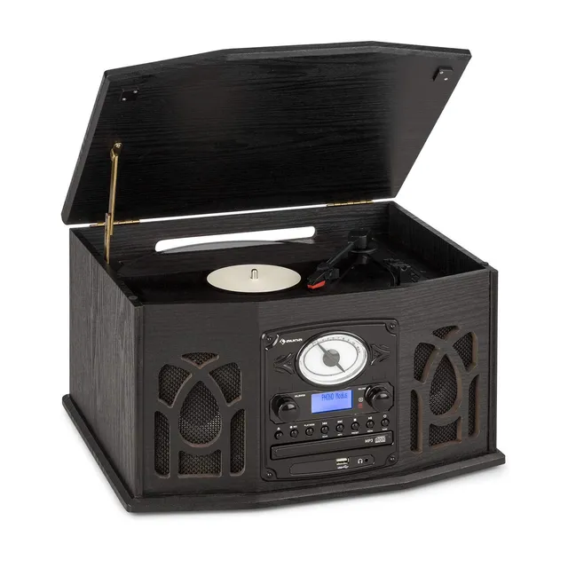 auna-nr-620-dab-stereoanlage-mit-plattenspieler-cd-und-kassette-schwarz-holzdesi image 1