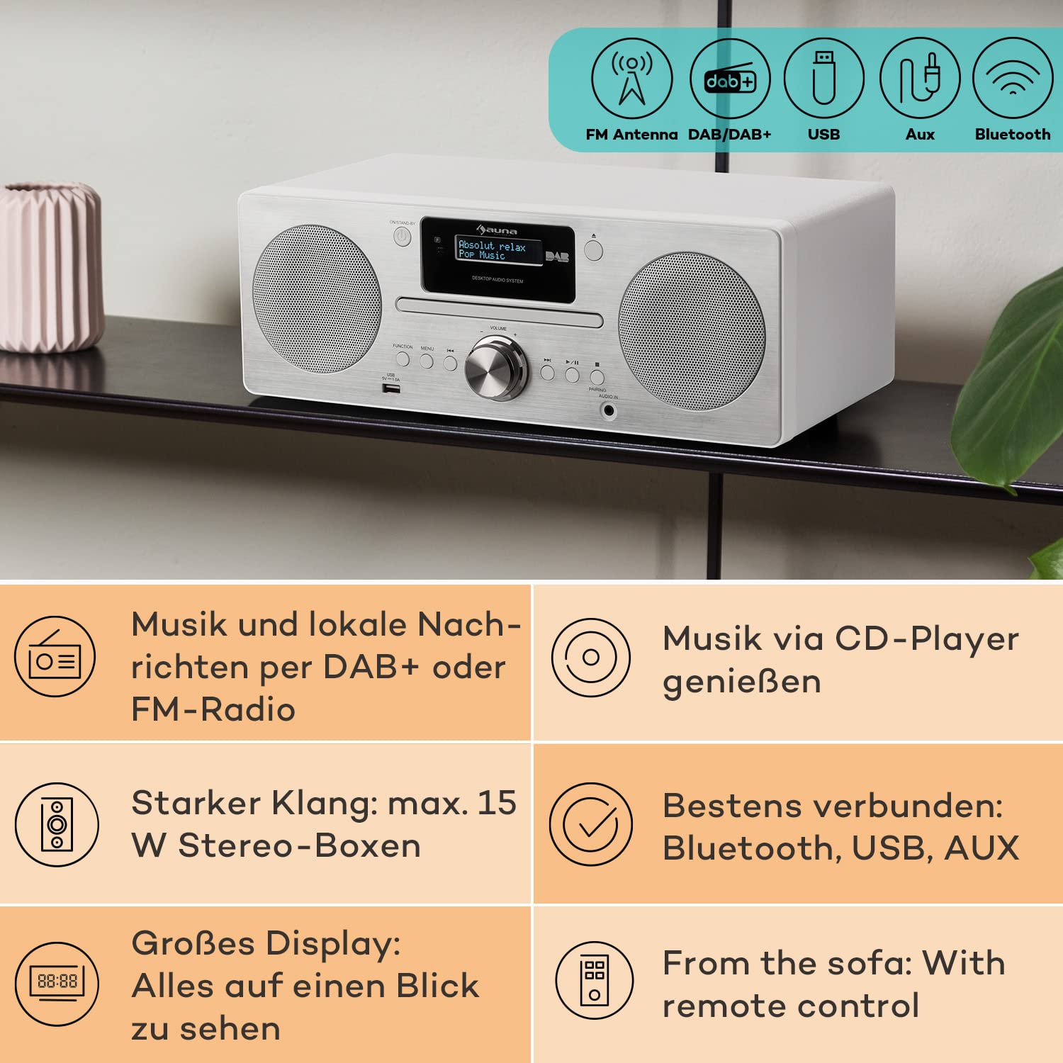 auna-tragbares-radio-mit-cd-player-dab-bluetooth-und-usb-k-chenradio image 2