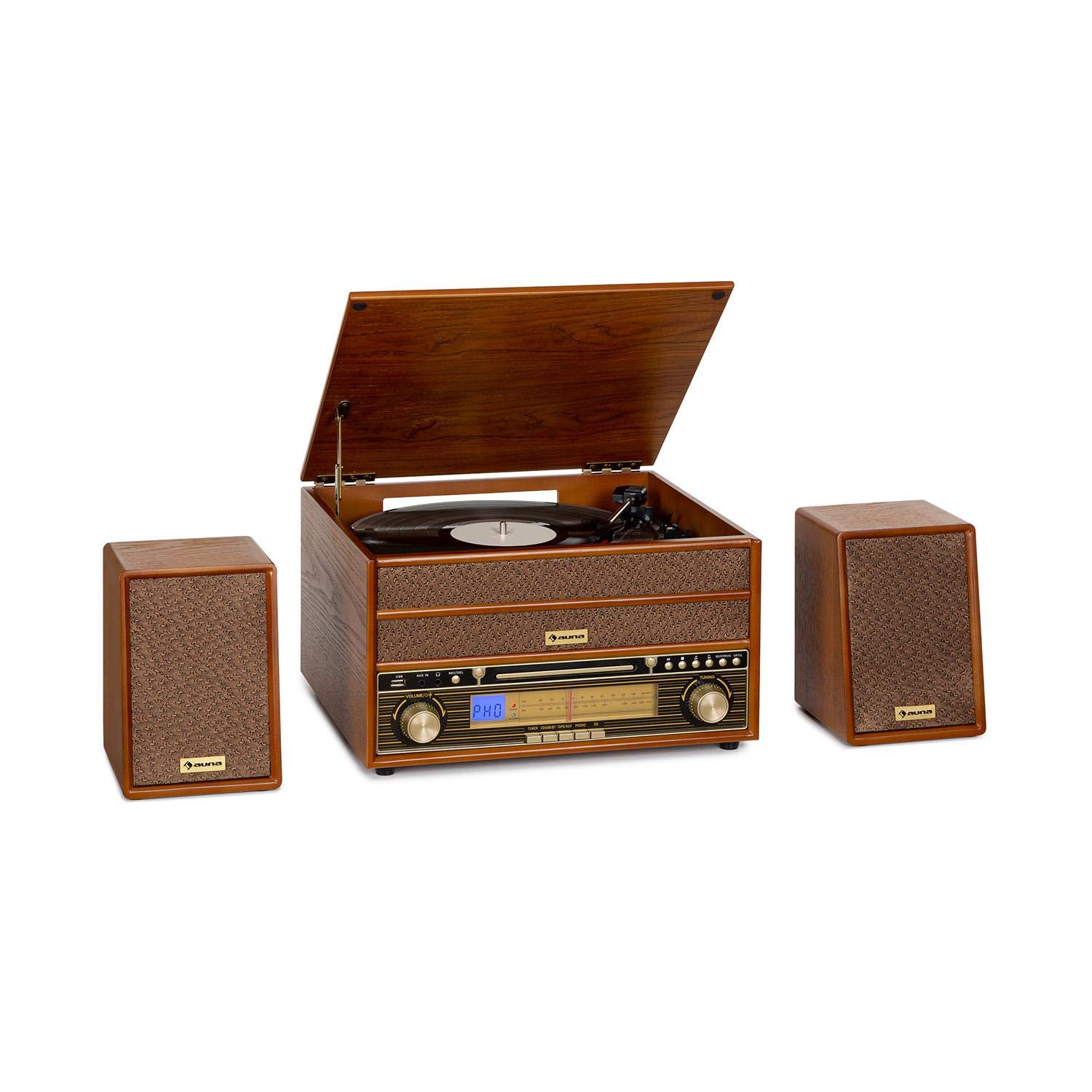 auna-belle-epoque-1910-retro-stereoanlage-mit-plattenspieler-braun image 1