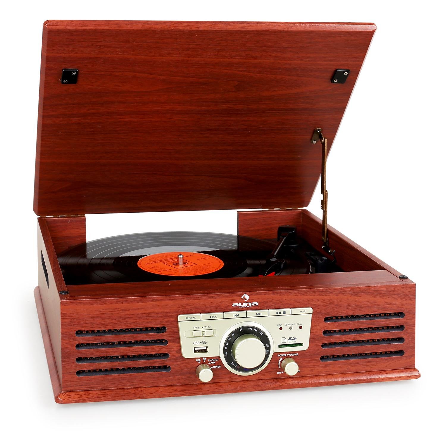 auna-tt-92b-plattenspieler-mit-usb-sd-mp3-aux-und-stereo-lautsprecher-holz image 1