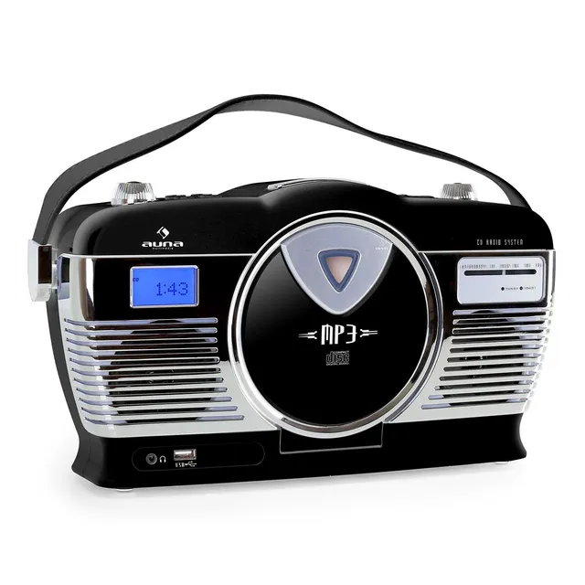 auna-rcd-70-retro-cd-radio-ukw-usb-kofferradio-schwarz image 1