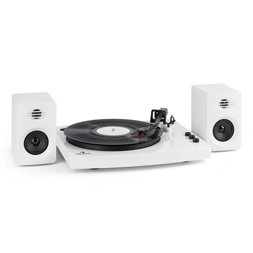 auna-tt-play-plattenspieler-set-mit-2-stereolautsprechern-bluetooth-wei image 1