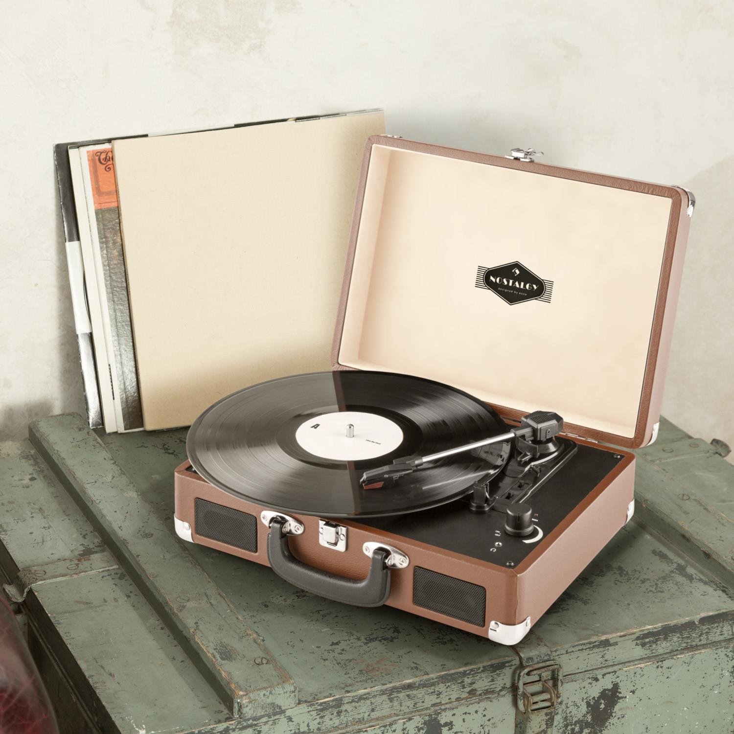 auna-peggy-sue-record-collector-set-plattenspieler-plattenkoffer-braun image 2