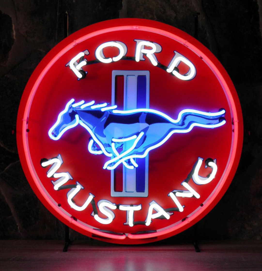 sound-leisure-neon-sign-ford-mustang-blue-horse-65-x-65-cm-neon-wandleuchte image 1