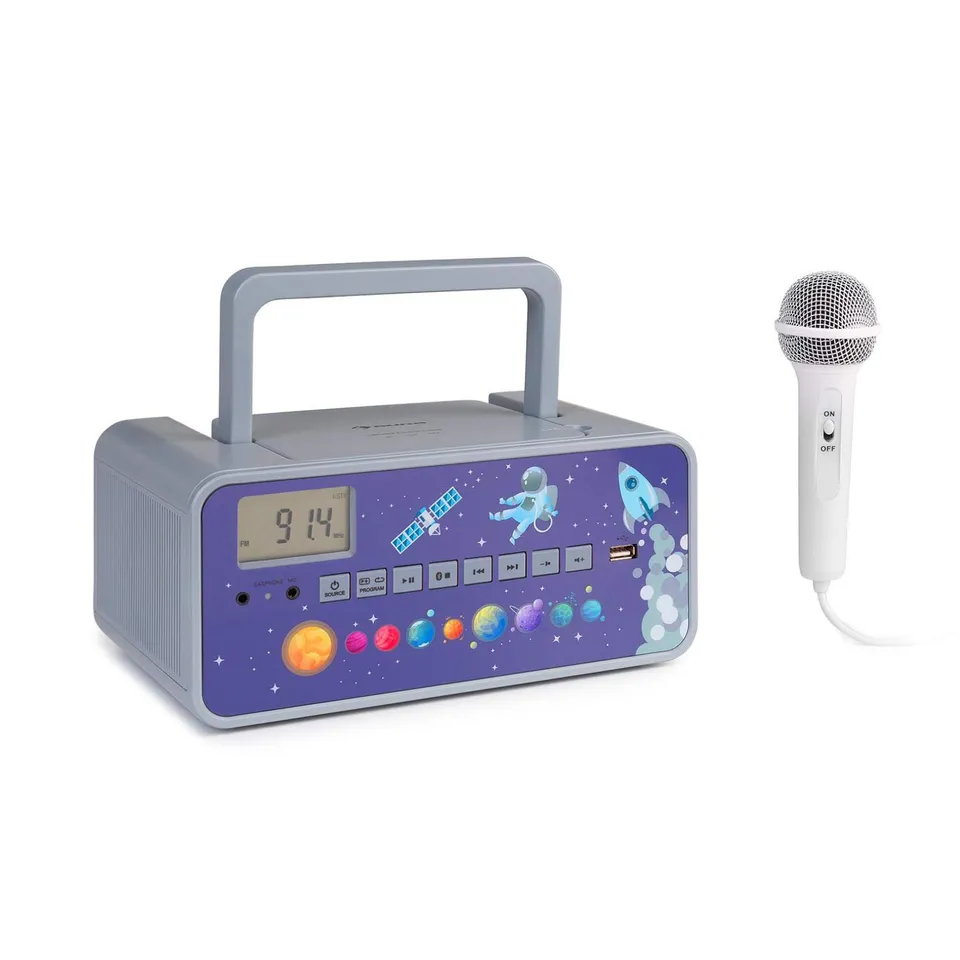 auna-kidsbox-cd-boombox-kinder-cd-player-mit-handmikrofon-bluetooth-usb-led-disp image 1