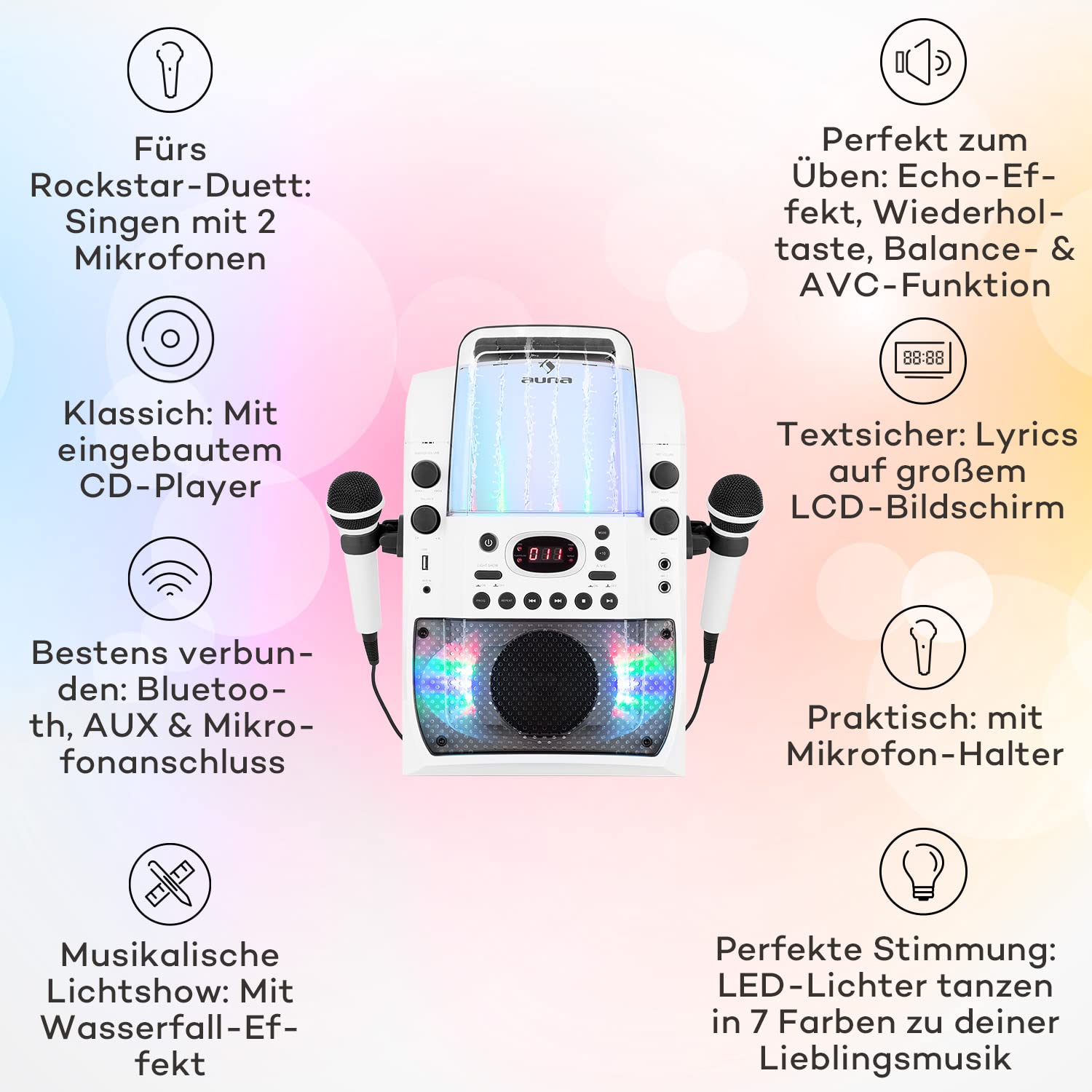 auna-ktv-karaoke-musikbox-mit-cd-player-bluetooth-und-2-uhf-mikrofonen image 2