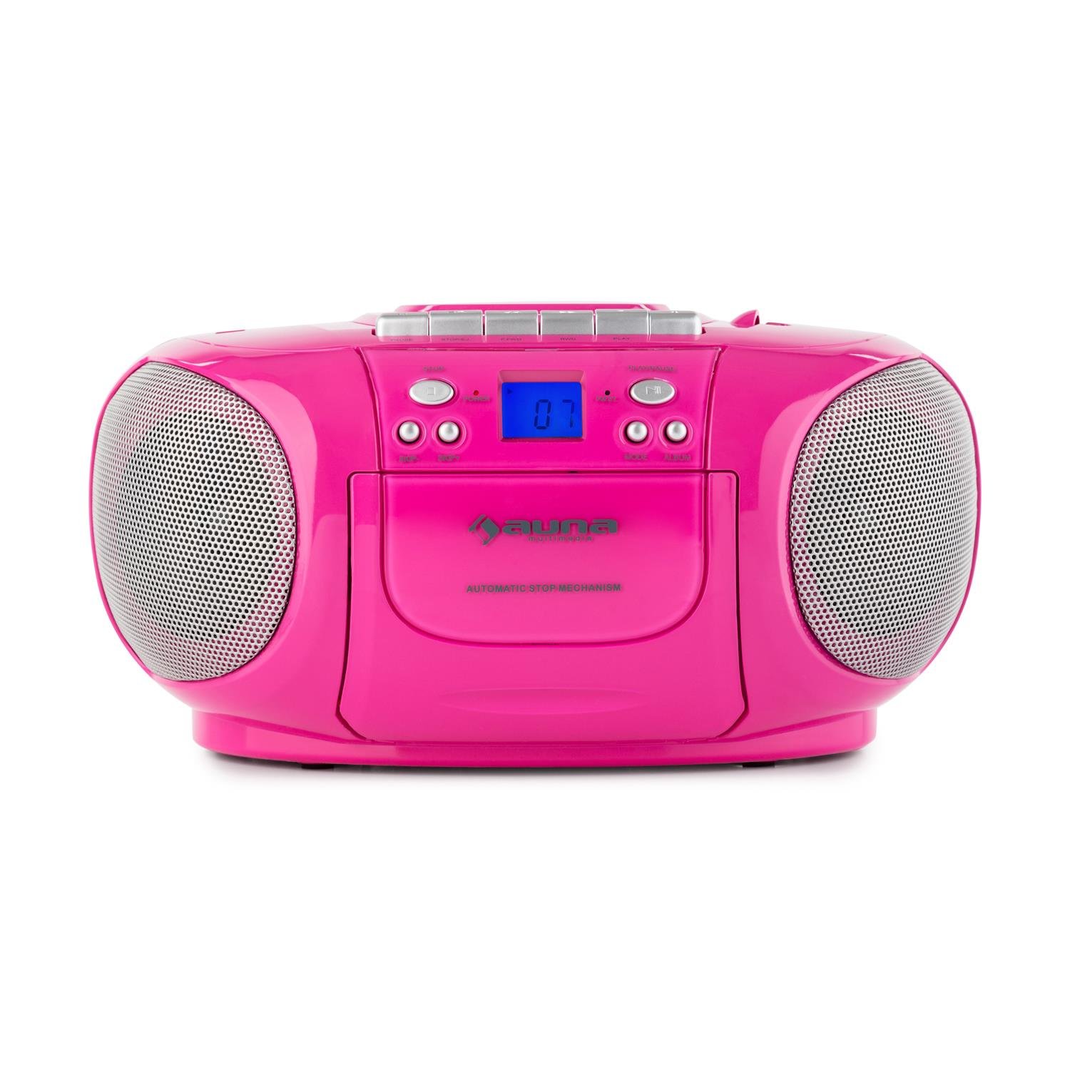 auna-boomgirl-ghettoblaster-mit-kassette-ukw-usb-und-stereo-lautsprecher-pink image 3