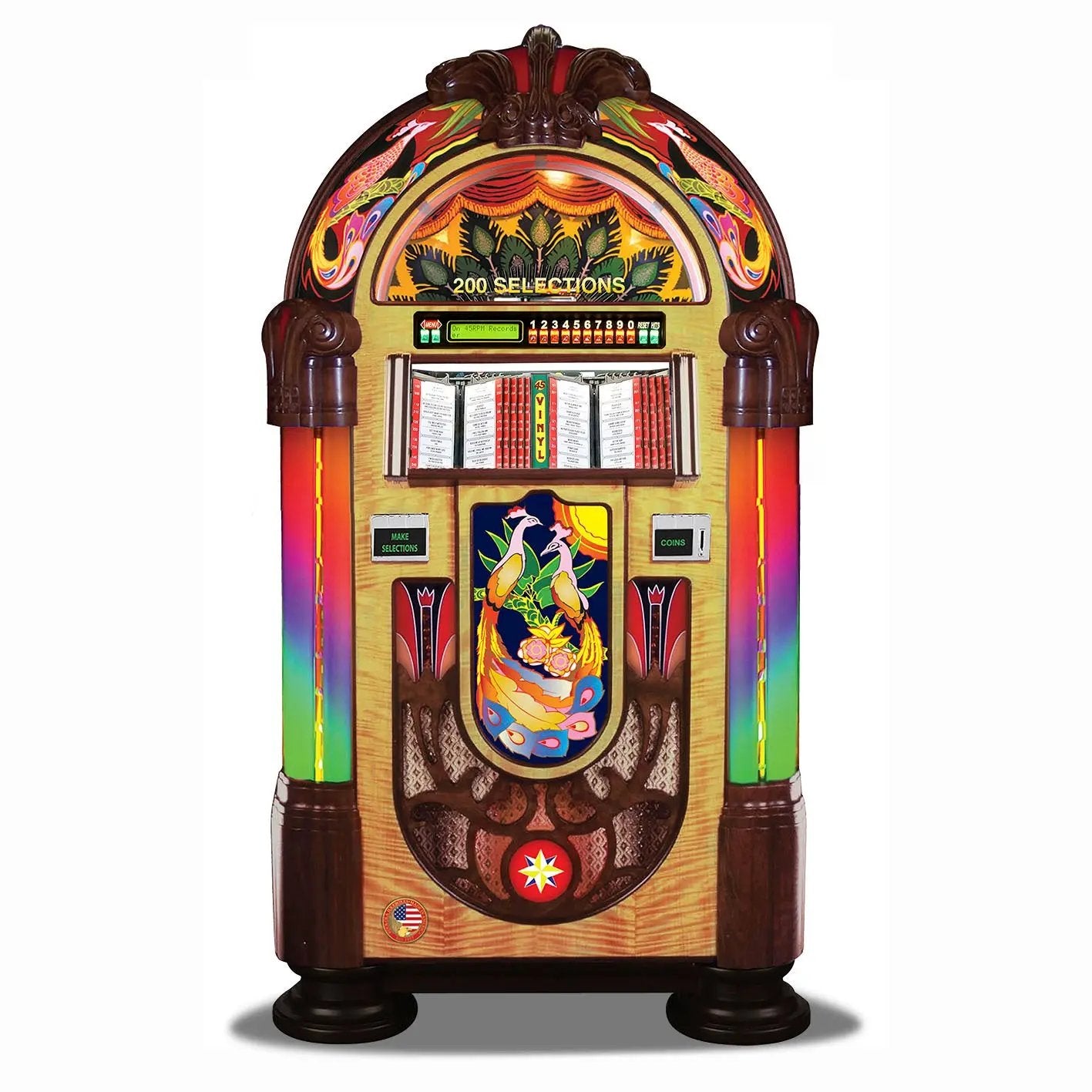 rock-ola-authentic-peacock-bubbler-vinyl-45-jukebox-walnut image 1