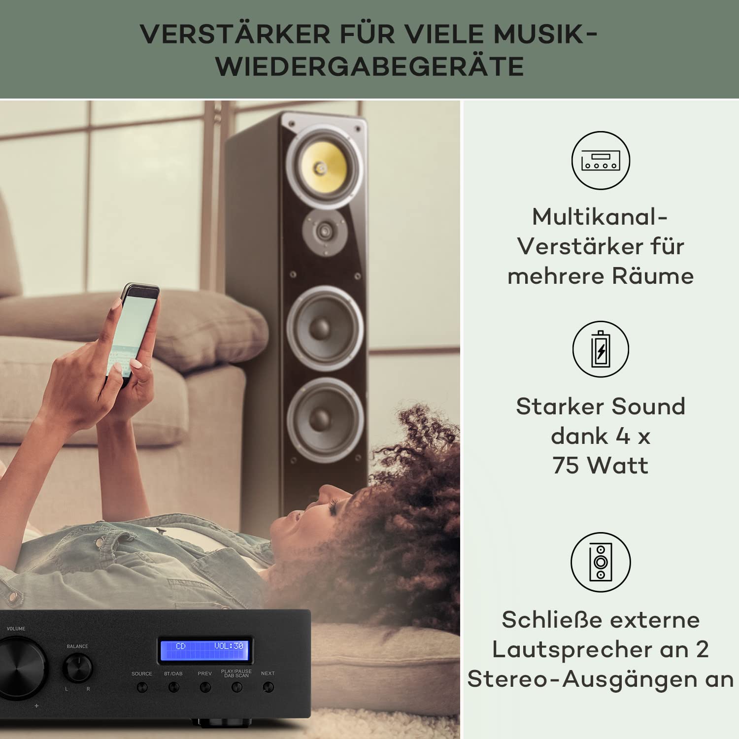 auna-hifi-stereo-mini-verst-rker-2-kanal-4x100-w-mit-dab-radio-und-fernbedienung image 3