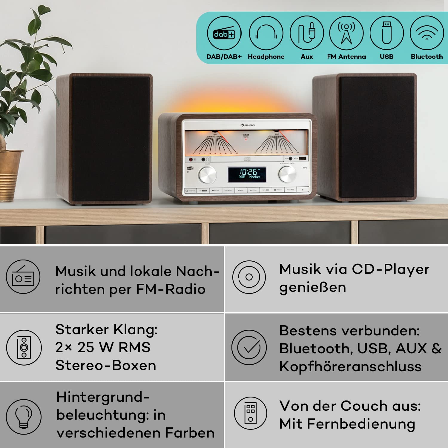 auna-micro-stereoanlage-mit-dab-cd-bluetooth-25w-mit-abnehmbaren-lautsprechern image 2