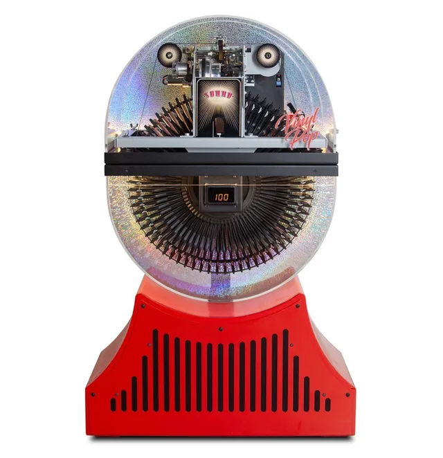 sound-leisure-v45-140-vinyl-pop-rot-vinyl-jukebox-mit-perspex-dome image 1