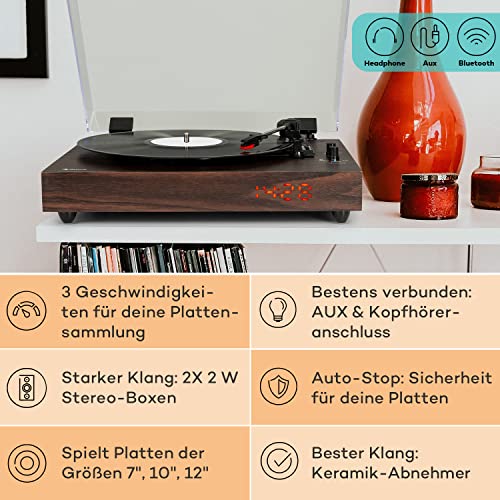 auna-vinyl-plattenspieler-im-retro-design-mit-lautsprecher-bluetooth-und-led-uhr image 8
